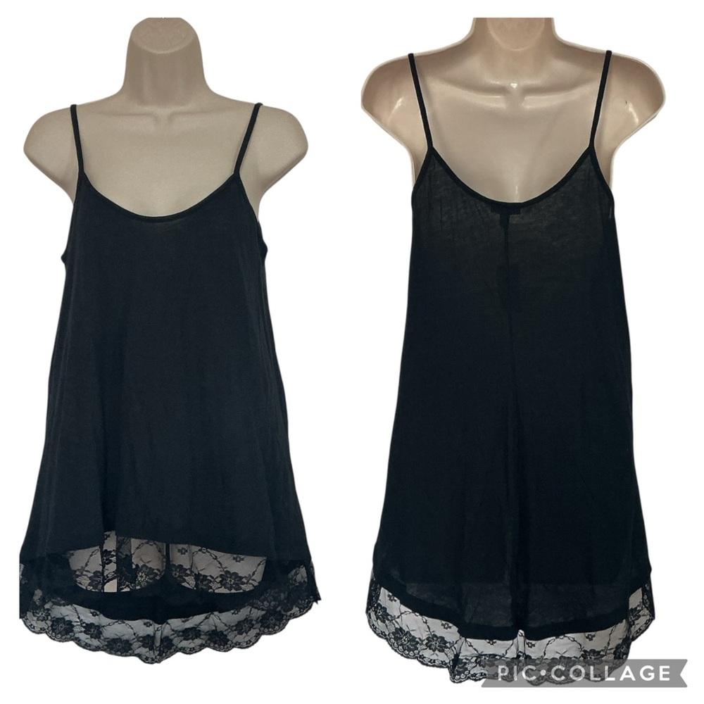 NWT Express Black Sleeveless Spaghetti Straps Lace Hem High Low Top Size Small